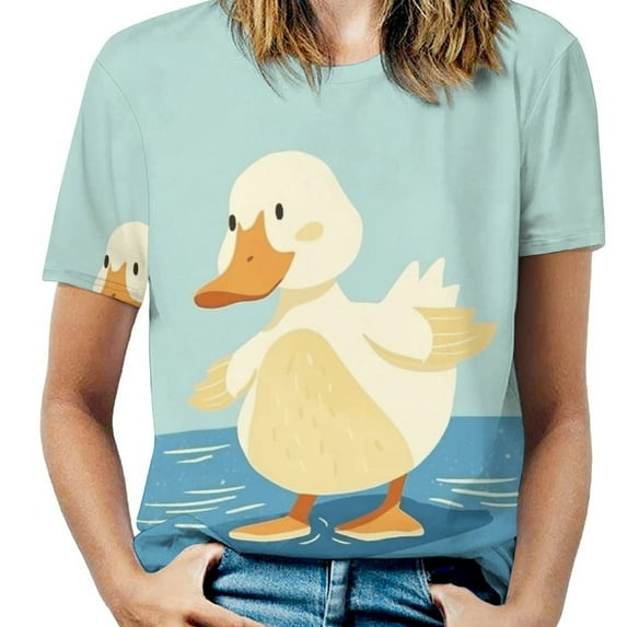 Cute Duck Swimming Women's Short Sleeve Tops Casual Blouses T Shirt