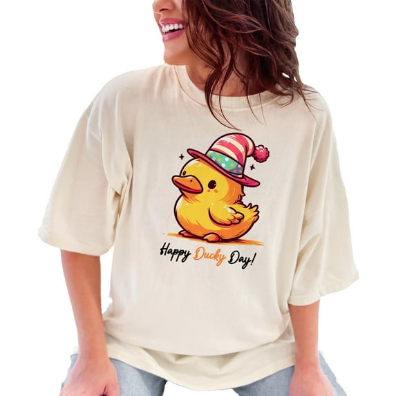 Cute Duck T-Shirt, Happy Ducky Day Shirt, Adorable Duckling Tee, Fun Graphic Tee, Cute Animal Shirt, Cheerful Duck Gift, Happy Duck, Ivory Comfort Colors T-Shirt, Medium