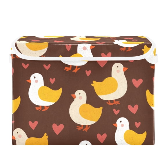 Cute Duck Walking Hearts Valentine Foldable Storage Bins with Lids Handles Collapsible Storage Containers Tote Boxes 16.5 x 12.6 x 11.8 inches