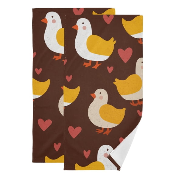 Cute Duck Walking Hearts Valentine Hand Towel Absorbent Bath Towels for Bathroom Sports Gym 28" x 14" Set of 2