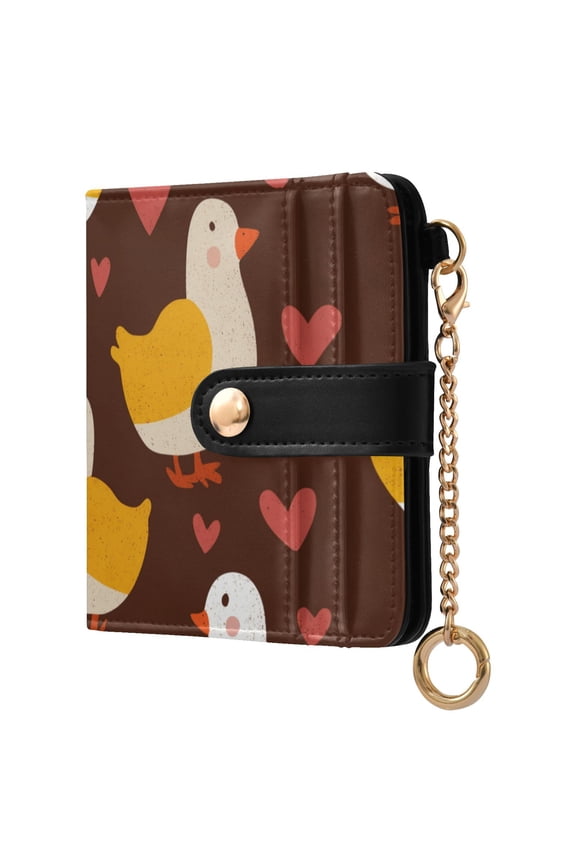Cute Duck Walking Hearts Valentine Women's Wallet PU Leather Card Cases RFID Blocking Purse Billfold with Key Ring