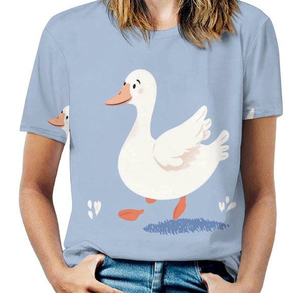 Cute Duck Walking Women's T-Shirt Short Sleeve T Shirts Tops Tee Ladies Loose T