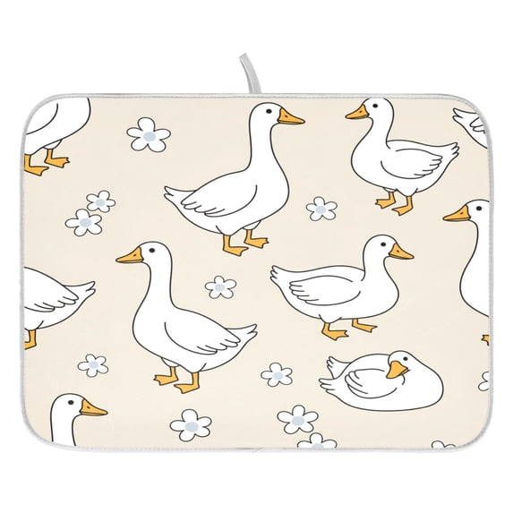 Cute Duck and Flowers Drying Dish Mat Quick Drying Absorbent Soft Durable for Kitchen 16" x 18"