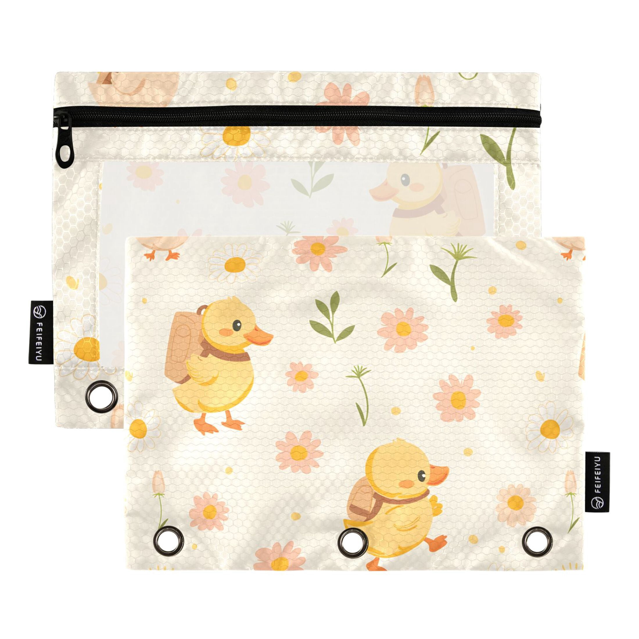 Window Duck Folder Cute Duck with Backpack 2 Pack Pencil Pouch for 3 Ring Binder Smooth ...