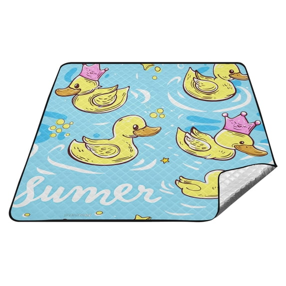 Cute Duck with Crown Picnic Blankets Extra Large 78"x78" Beach Blanket Waterproof Sandproof Outdoor Mat for Camping Travel Park