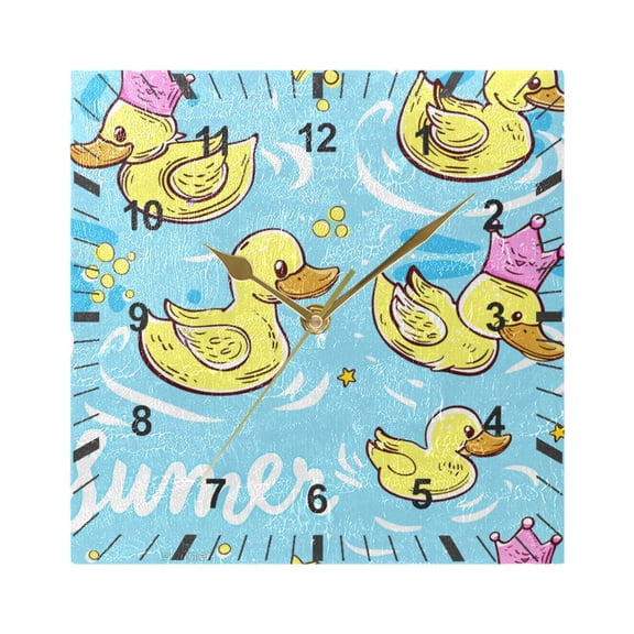 Cute Duck with Crown Wall Clock Battery Operated Silent Non-Ticking Bedroom Office Kitchen Home School Decor 7.8"(Gold)