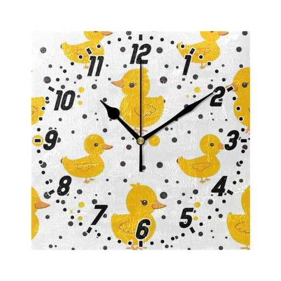 Cute Duck with Polka Dot Wall Clock Battery Operated Silent Non-Ticking Bedroom Office Kitchen Home School Decor 7.8"(Black)