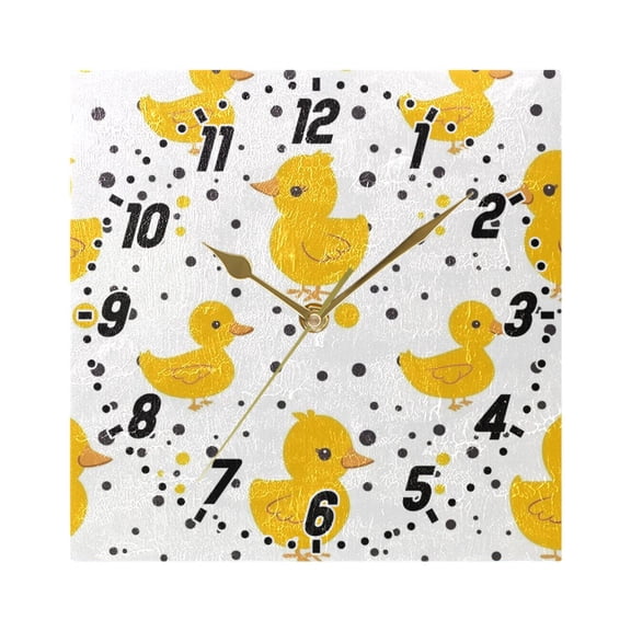Cute Duck with Polka Dot Wall Clock Battery Operated Silent Non-Ticking Bedroom Office Kitchen Home School Decor 7.8"(Gold)