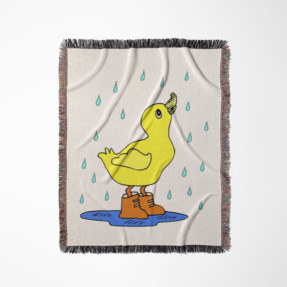 Cute Duckie In Rain, Woven Blanket