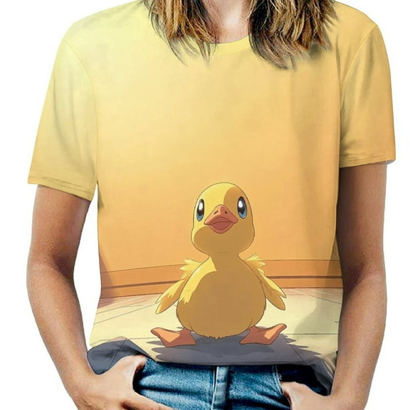 Cute Duckling Artwork Womens Tops Women's Fashion Casual Short Sleeve Flower Print Round Neck Pullover Top Blouse