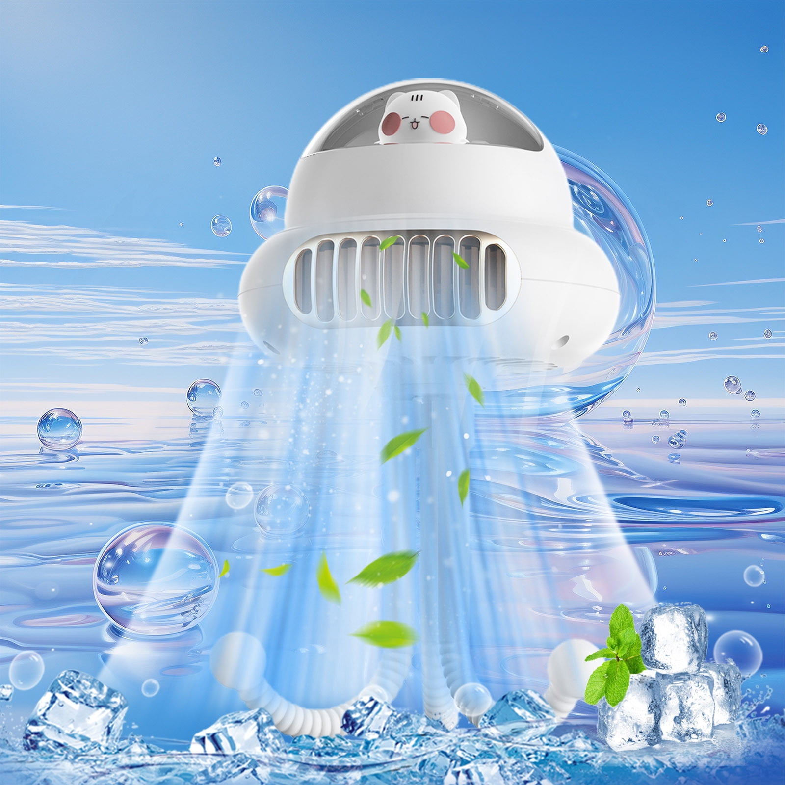 Cute Duckling Baby Stroller Fan with Bluetooth Speaker 4000mAh Rechargeable Battery 4-Speed Adjustable USB Portable Mini Fan Rotating Head Night Light for Stroller Desktop Travel Home Office