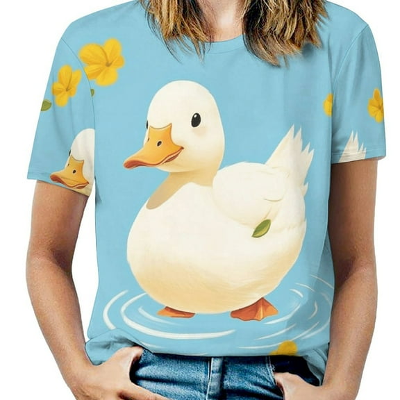 Cute Duckling Floral Women's Short Sleeve Tops Casual Blouses T Shirt