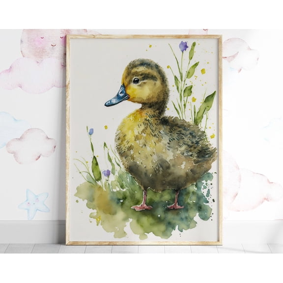 Cute Duckling Print. Physical Art Print. Free Worldwide Shipping. Generative Art. Boho Gift For A New Mum. Kid’S Nursery. Watercolour. Duck. Wall Art, Modern Wall Decor, 12x18 UNFRAMED