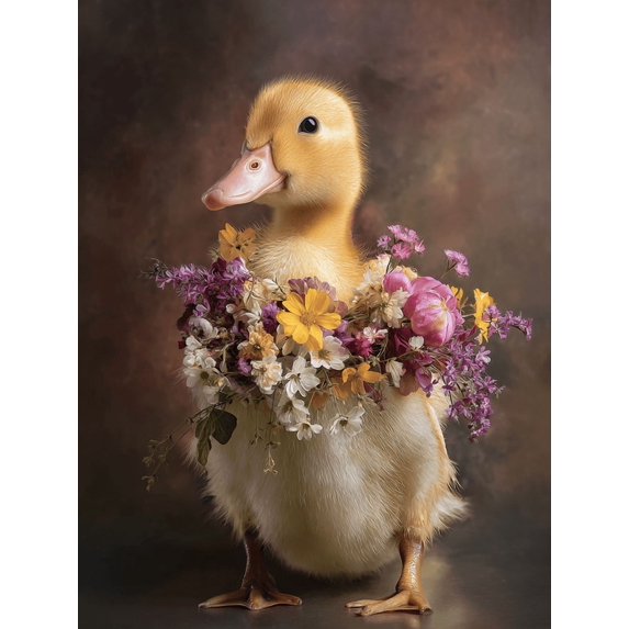 Cute Duckling with Flowers Canvas Print, Wall Art for Living Room Bedroom Nursery Bathroom Kitchen Home