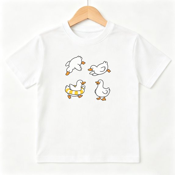 Cute Ducks Boys Graphic Tees Summer Water Kids T-Shirt 100% Cotton Short Sleeve Tops Ages 4-13Y
