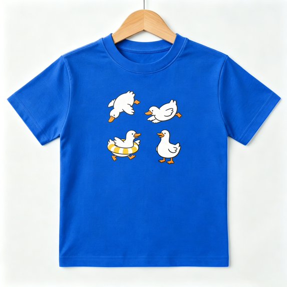 Cute Ducks Boys Graphic Tees Summer Water Kids T-Shirt 100% Cotton Short Sleeve Tops Ages 4-13Y