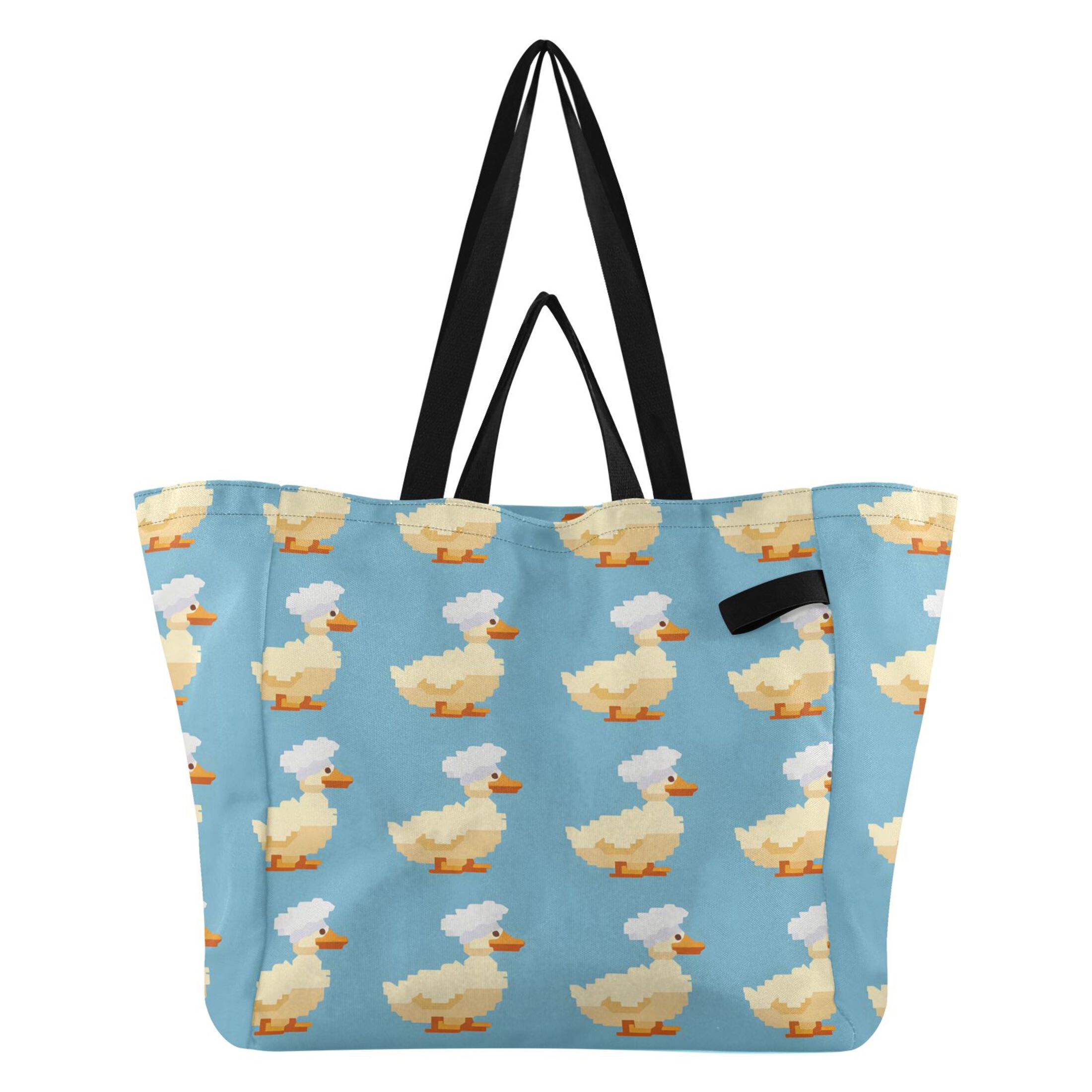 Cute Ducks Chef Hat Pixel Style Foldable Canvas Tote Bags Reusable ...