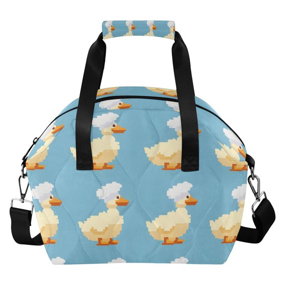 Cute Ducks Chef Hat Pixel Style Insulated Lunch Bag Reusable Quilted Lunch Box Waterproof Leakproof Lunch Container