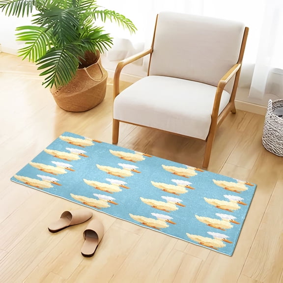 Cute Ducks Chef Hat Pixel Style Plush Carpet Non Slip Runner Rug Absorbent Bath Mat 39" x 20"