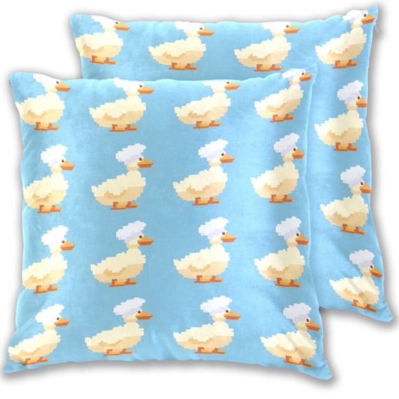 Cute Ducks Chef Hat Pixel Style Throw Pillow Covers Pillowcases 18 x 18 Inch Home Decor 2 Packs for Bedroom Sofa