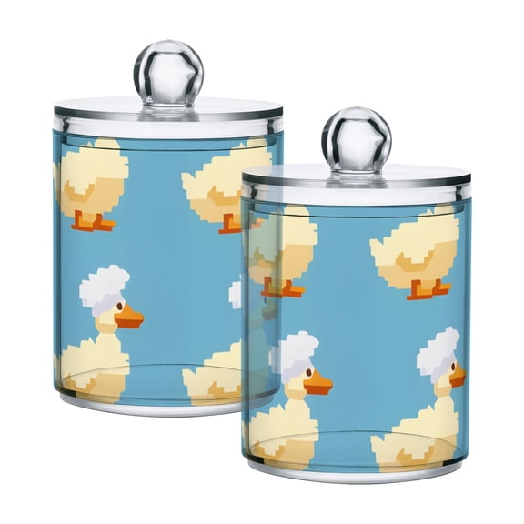 Cute Ducks Chef Hat Pixel Style Translucent Plastic Cans Storage Canisters with Lid Set of 2