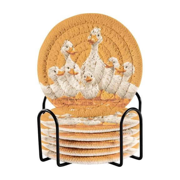 Cute Ducks Family Drinking Coasters Cup Mat with Holder for Kitchen Cafe Bar 6 Packs