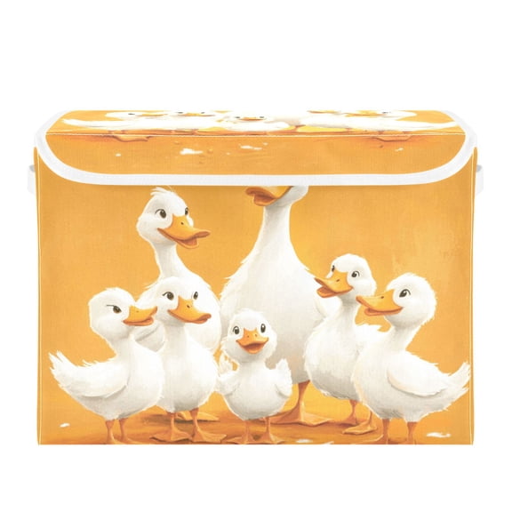 Cute Ducks Family Foldable Storage Bin with Lid and Handle Collapsible Storage Box 16.5 x 12.6 x 11.8 inches
