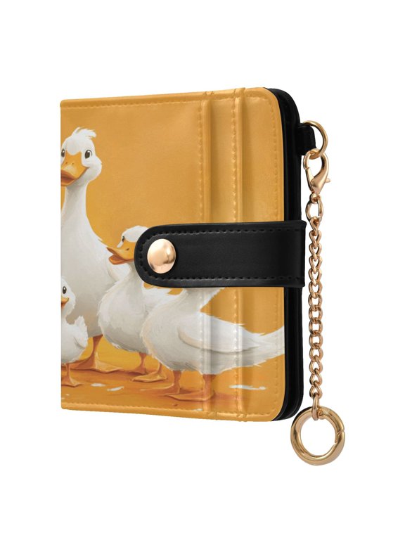 Cute Ducks Family Women's Wallet PU Leather Card Cases RFID Blocking Purse Billfold with Key Ring