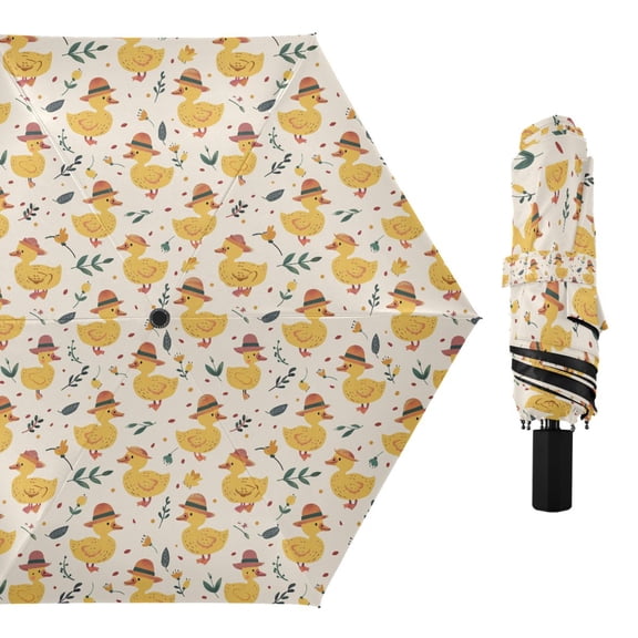 Cute Ducks with Hat Compact Sun Umbrella Windproof Travel Umbrellas for Rain Strong Portable UV Protection