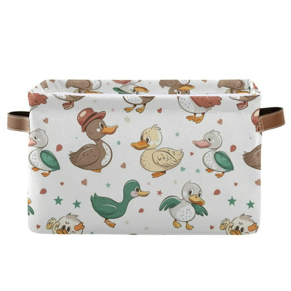 Cute Ducks with Hat Storage Bins with Handle Fabric Organizer Basket Foldable Box 1 Pack 14.2x10.2x8.3