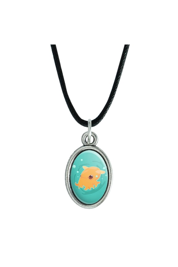 Cute Dumbo Octopus Antiqued Oval Charm Pendant with Black Satin Cord