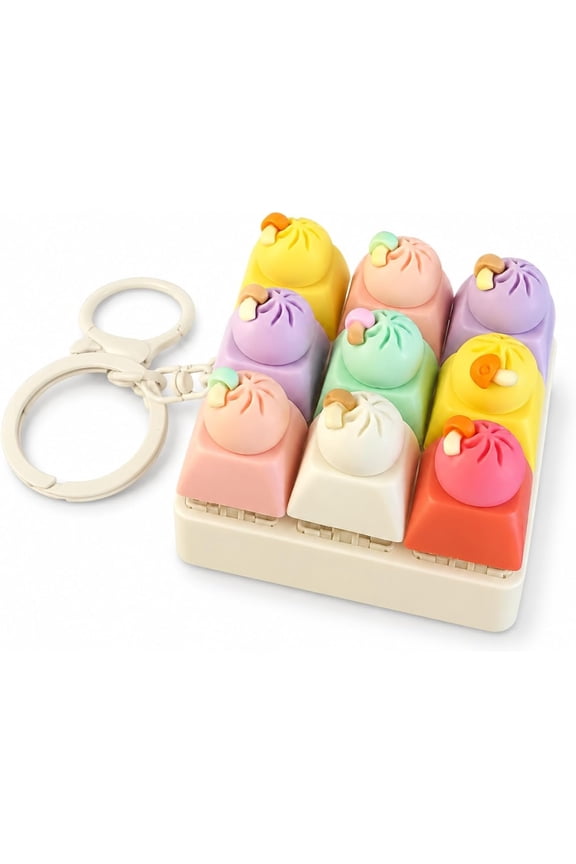 Cute Dumpling Keyboard Fidget Toy Keychain, 9-Button Clicker Fidget Keychain with Crisp Sound,Mini Keyboard Button Stress Relief Toy,Portable Backpack Keychain for Adults,Office,Travel (Dumpling)