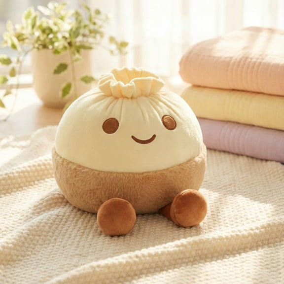 Cute Dumpling Plush Toy Stuffed Steamed Bun Doll, Soft Kawaii Food Plushie Pillow Cushion for Bedroom Decor, Comfort Gift for Teens & Girls