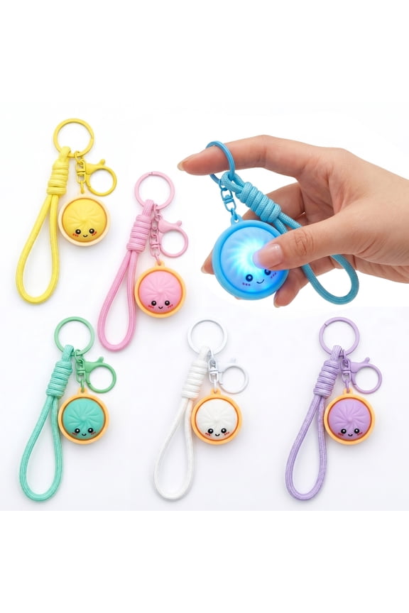 Cute Dumpling Pressable Fidget Keychain Touch Sensing Light Squishy Keychain Clicker Fidget Toy Dumpling Mini Fidgets Squishies Clickers Chain Toys Clicky for Adults at Work Travel Home