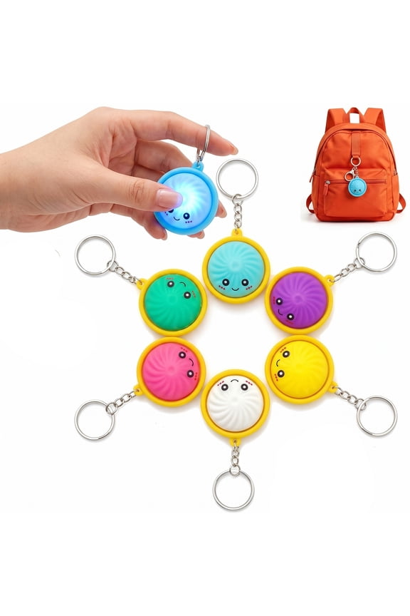 Cute Dumpling Pressable Fidget Keychain Touch Sensing Light Squishy Keychain Clicker Fidget Toy Dumpling Mini Fidgets Squishies Clickers Chain Toys Clicky for Adults at Work Travel Home