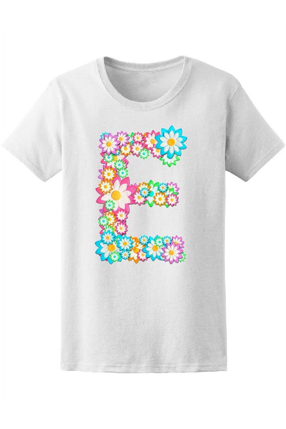 Cute 'E' Colorful Floral Letter Tee Women's -Image by Shutterstock