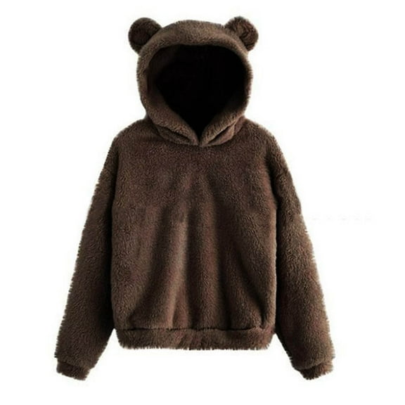 Cute Ears Hoodie Long Sleeve Warm Sherpa Hoodies Winter Fleece Fuzzy Sweatshirts Hooded Outerwear