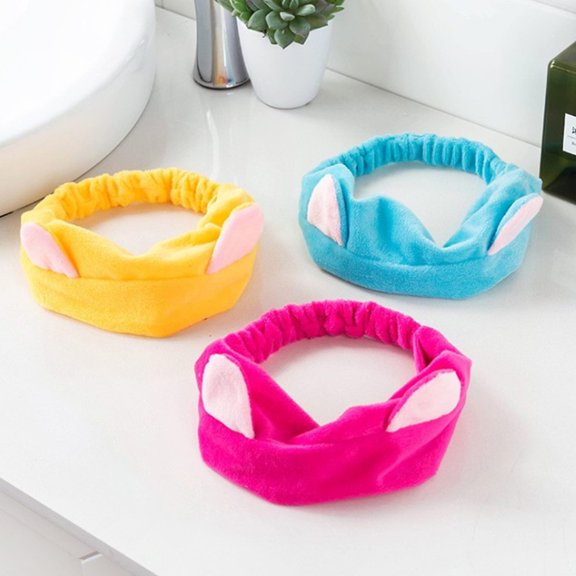 Cute Ears Style Elastic Women Hairband Shower Face Cleaning Cosmetic Hair Accessory (Rose Red)