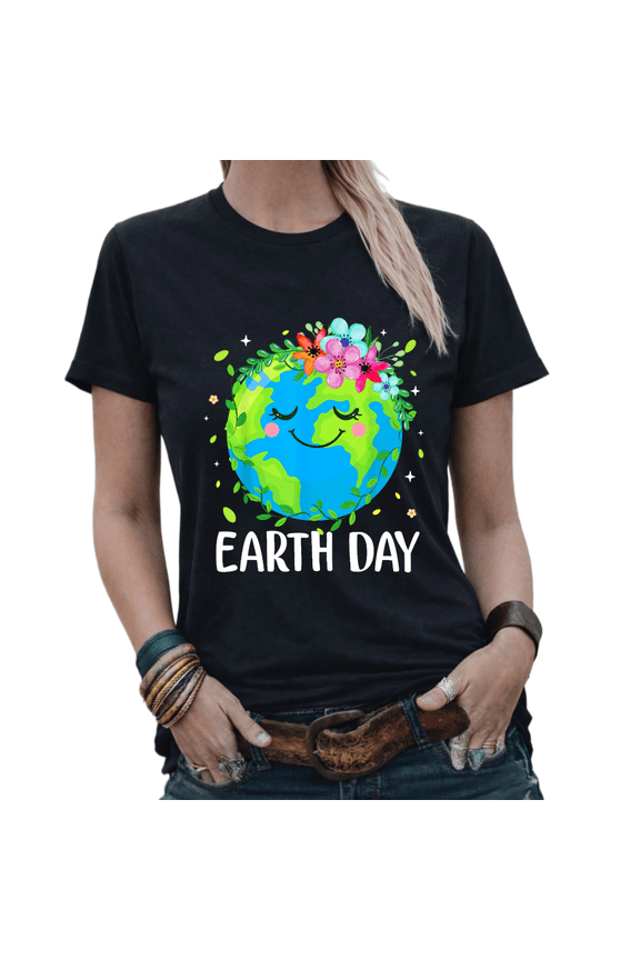 Cute Earth Day Heart Leaf Cute Earth Graphic Tees Womans Tshirt Shirts White/Black S-5XL Tops