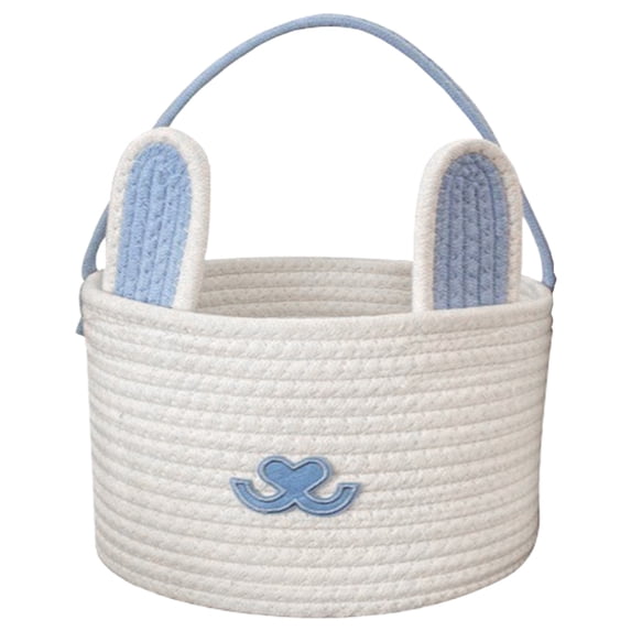 Cute Easter Basket, Large Easter Bunny Basket, Woven Cotton Rope Egg Easter Baskets with Gift Bags and Ribbons, Blue