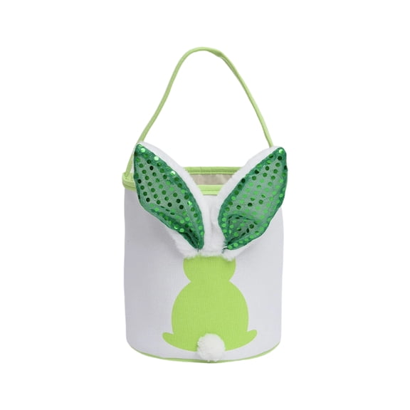 Cute Easter Bunny Basket, Easter Baskets with LED Colorful Lighted Bunny Ears Cotton Bunny Basket Egg Hunt Bag for Storing Eggs (Green)