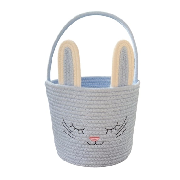 Cute Easter Bunny Basket with Rabbit Ears, Easter Basket with Handle for Eggs Hunting, Candy Gifts Storage Tote for Kids, Boys & Girls Blue Blue