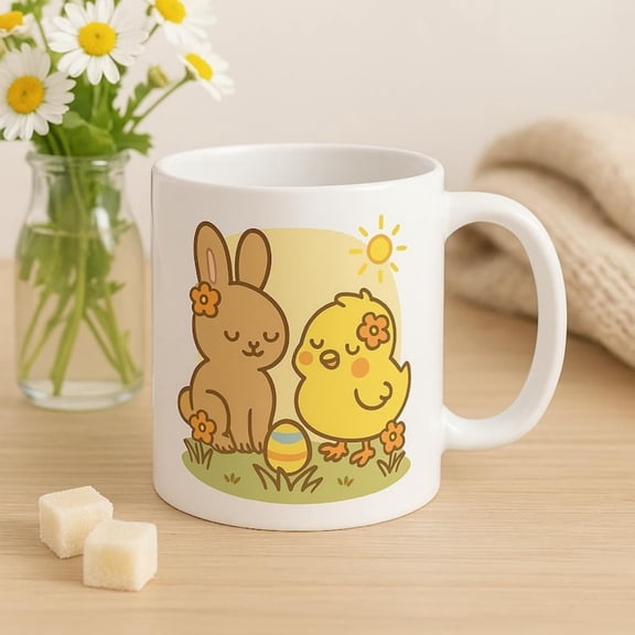 Cute Easter Bunny & Chick Mug Spring Coffee Cup Pastel Floral Egg Sweet Easter Gift Her Springtime Tea Mug - USA Orders