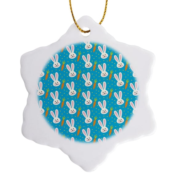 3drose, Cute Easter Bunny Faces and Carrots Pattern, 3 inch Snowflake Porcelain Ornament