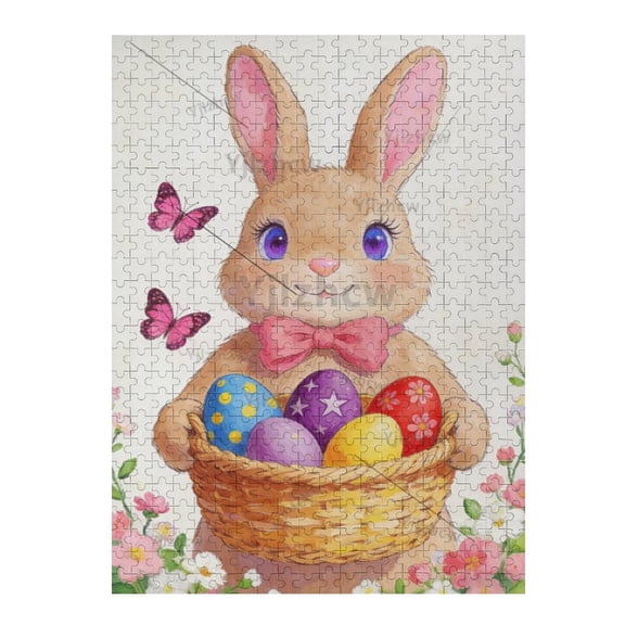 Cute Easter Bunny Floral Pattern Wooden Jigsaw Puzzle 500 Pieces Adults Indoor Hobby Home Decor Leisure Activity Tabletop Entertainment Mind Challenging Relaxing Puzzle