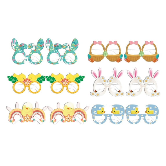 Cute Easter Bunny Glasses Photo Props Eyewear Easter Party Decoration Party Favors Fancy Dress Decor Easter Egg Eyeglasses for Kids Adults 12pcs Style B
