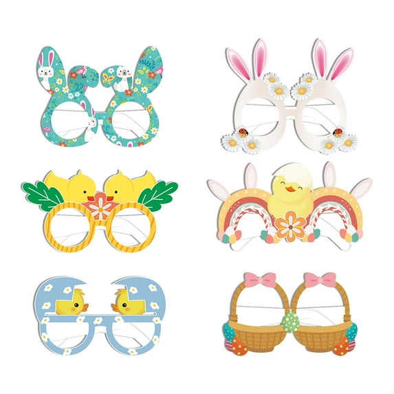 Cute Easter Bunny Glasses Photo Props Eyewear Easter Party Decoration Party Favors Fancy Dress Decor Easter Egg Eyeglasses for Kids Adults 6pcs Style B
