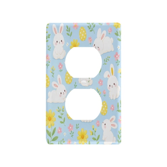 Cute Easter Bunny Graphic Decorative Wall Plate, Flame Retardant PC Plastic Light Switch & Outlet Cover with Mounting Screws Fits Duplex Outlets