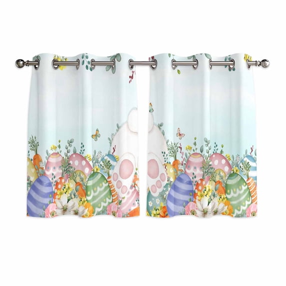 Cute Easter Bunny Kitchen Curtains Window Panels, Eucalyptus Leaves Colorful Eggs Teal Insulated Window Treatment Curtain, Grommet Curtains for Bedroom/Living Room/Bathroom, 2 Piece 42"Wx54"L
