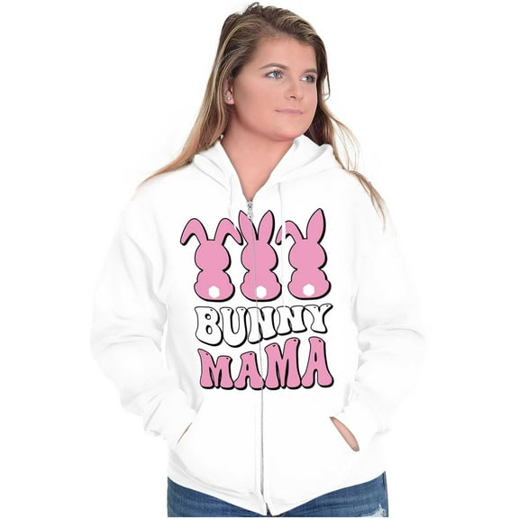 Cute Easter Bunny Mama Rabbit Tails Zip Hoodie Sweatshirt Women Brisco Brands S